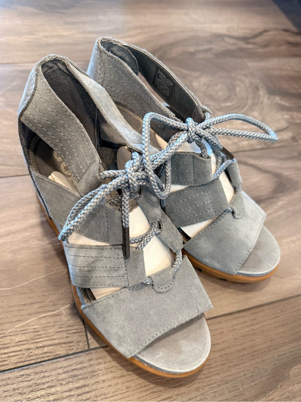 Women's Sorrel Lace-Up Suede Peep-Toe Wedge Sandals in Light Blue